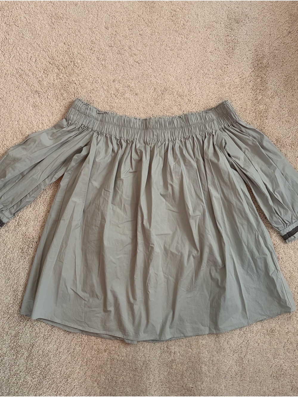 Fabiana Filippi Off the Shoulder Smocked Gray Blouson Top Women's Size‎ XXS